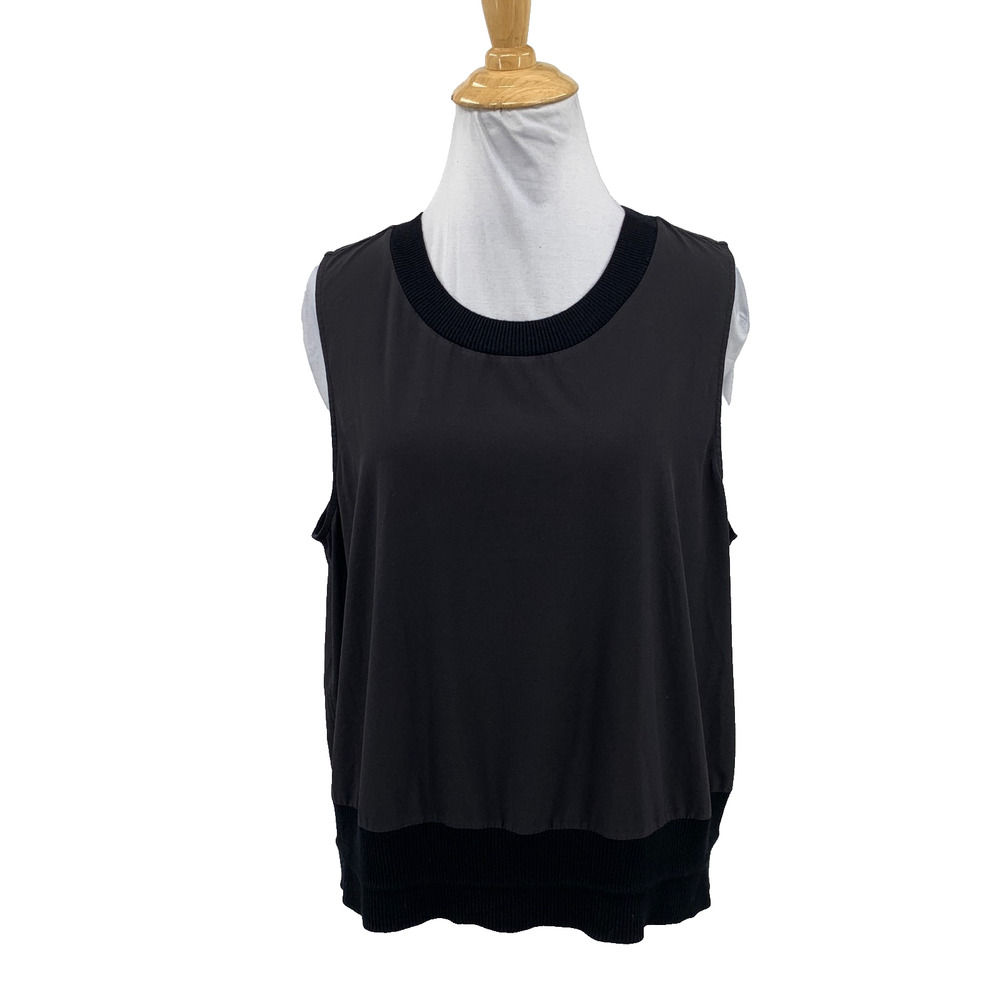 Athleta Top Womens L Large Black Zephyr Shell Tank Ribbed Crew Neck Commute